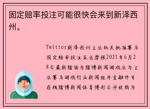 固定赔率投注可能很快会来到新泽西州。